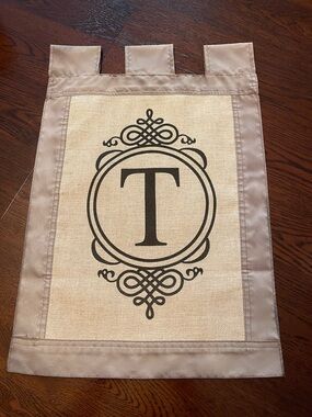 Monogram 'T' Decorative Burlap Garden Flag - Neutral Beige & Taupe